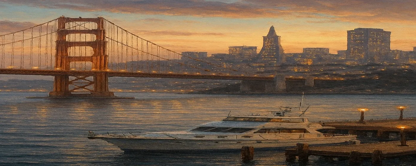 Golden Gate Bridge Sunset Painting – San Francisco Skyline & Yacht View