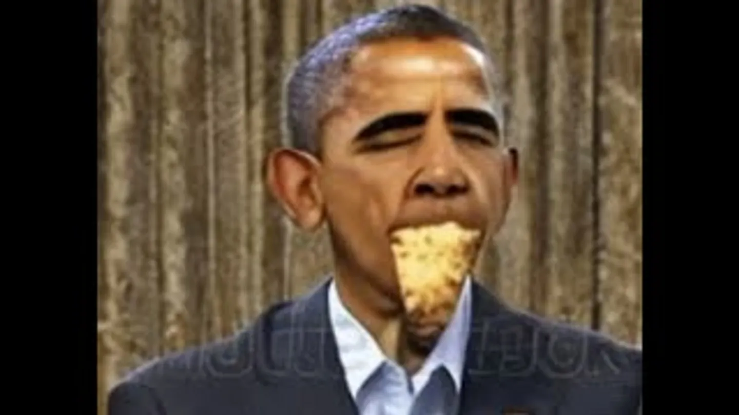 Barack Obama eating cheesy nachos juice by Fabian Mosele